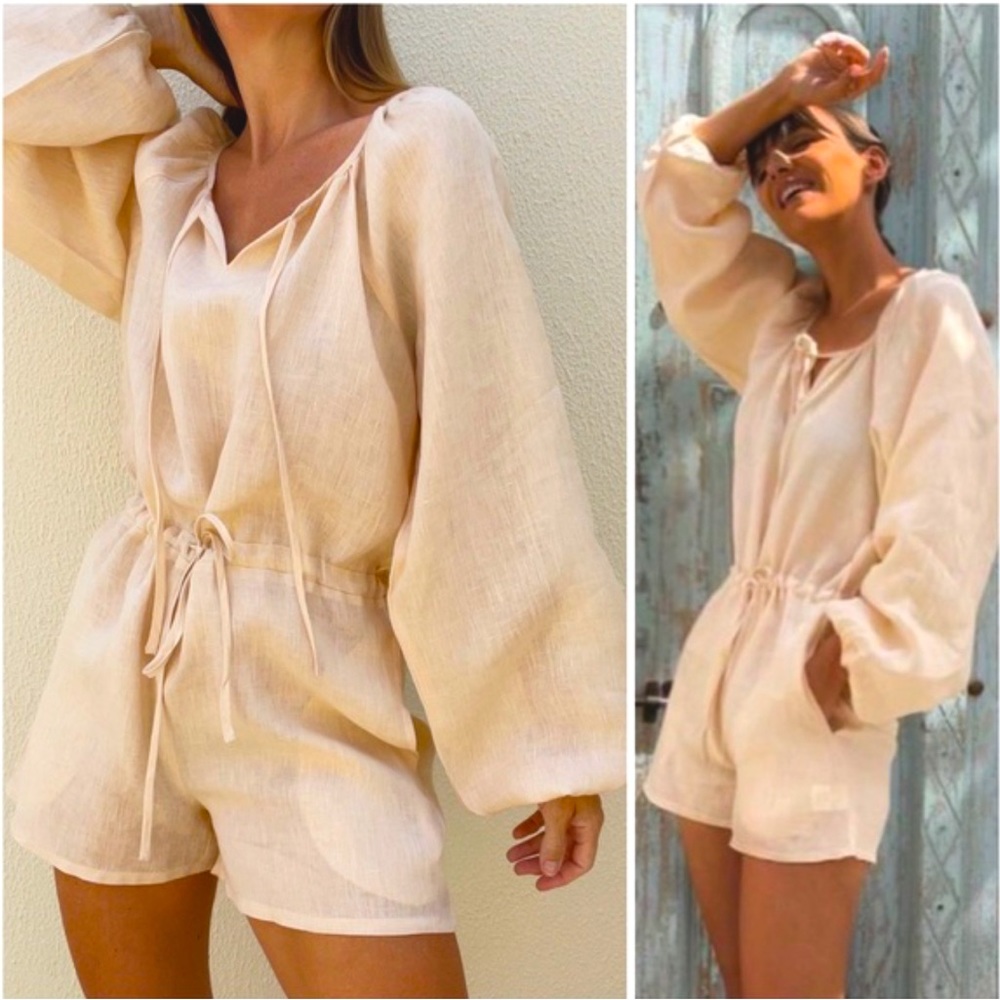 NWT vita grace sybil summer Soft 100% Linen Beige playsuit Sz M/L